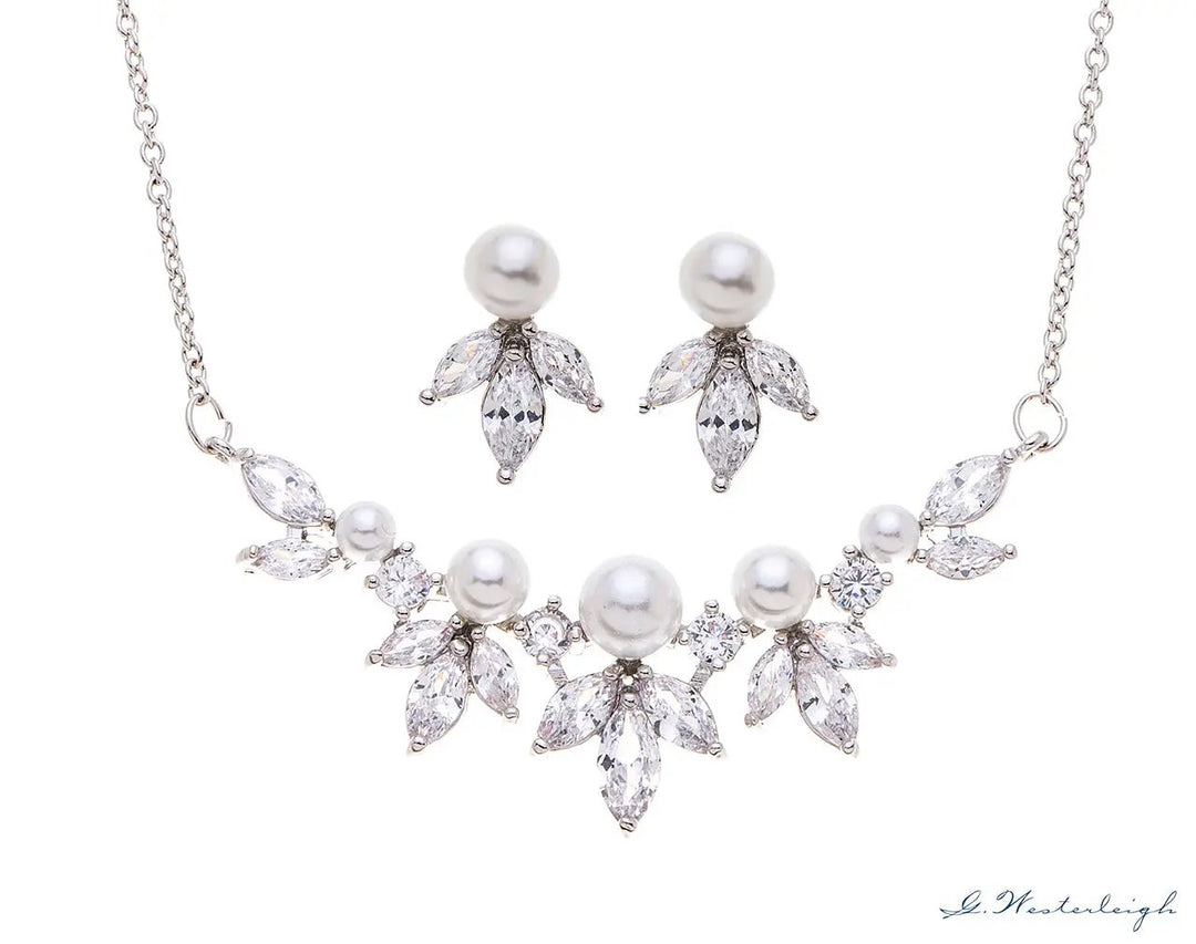 PARURE DE BIJOUX DE MARIÉE DZ0509S– COLLIER ET BOUCLES PLAQUÉS RHODIUM G.westerleiigh