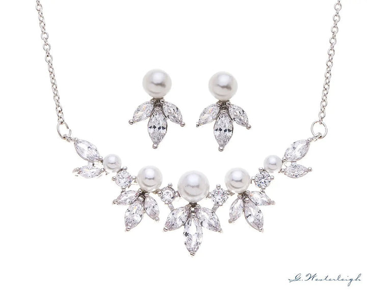 PARURE DE BIJOUX DE MARIÉE DZ0509S– COLLIER ET BOUCLES PLAQUÉS RHODIUM G.westerleiigh