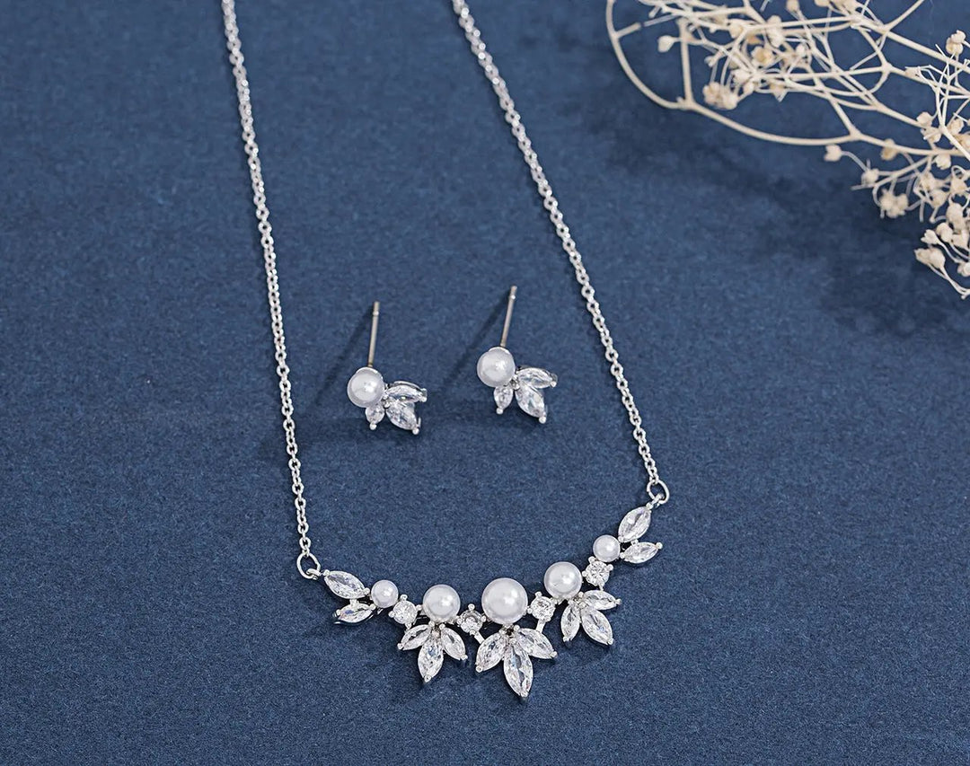 PARURE DE BIJOUX DE MARIÉE DZ0509S– COLLIER ET BOUCLES PLAQUÉS RHODIUM G.westerleiigh