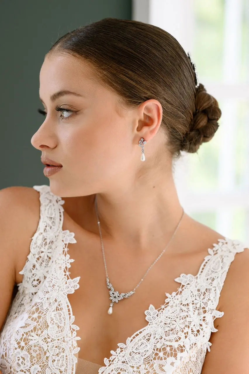 PARURE MARIAGE CRISTAUX ZIRCONS & PERLES JS1019 G.Westerleigh