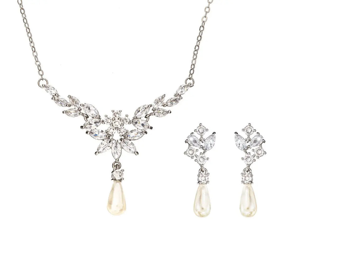 PARURE MARIAGE CRISTAUX ZIRCONS & PERLES JS1019 G.Westerleigh