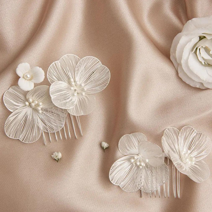 PEIGNE À CHEVEUX MARIAGE HC0416S – FLEURS EN RELIEF ET PERLES IVOIRE G.Westerleigh
