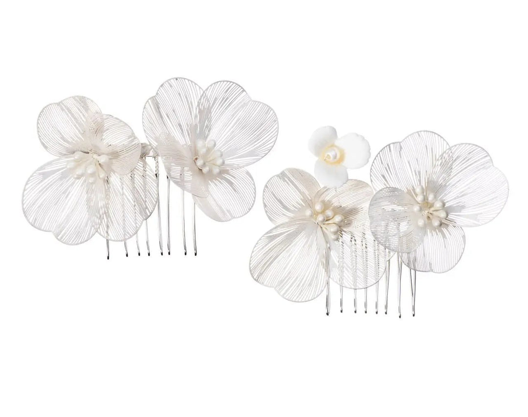 PEIGNE À CHEVEUX MARIAGE HC0416S – FLEURS EN RELIEF ET PERLES IVOIRE G.Westerleigh