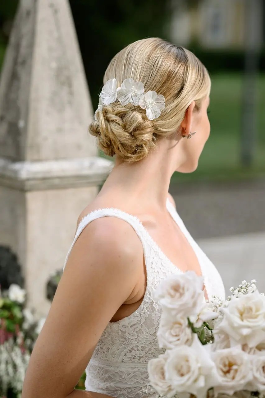 PEIGNE À CHEVEUX MARIAGE HC0416S – FLEURS EN RELIEF ET PERLES IVOIRE G.Westerleigh