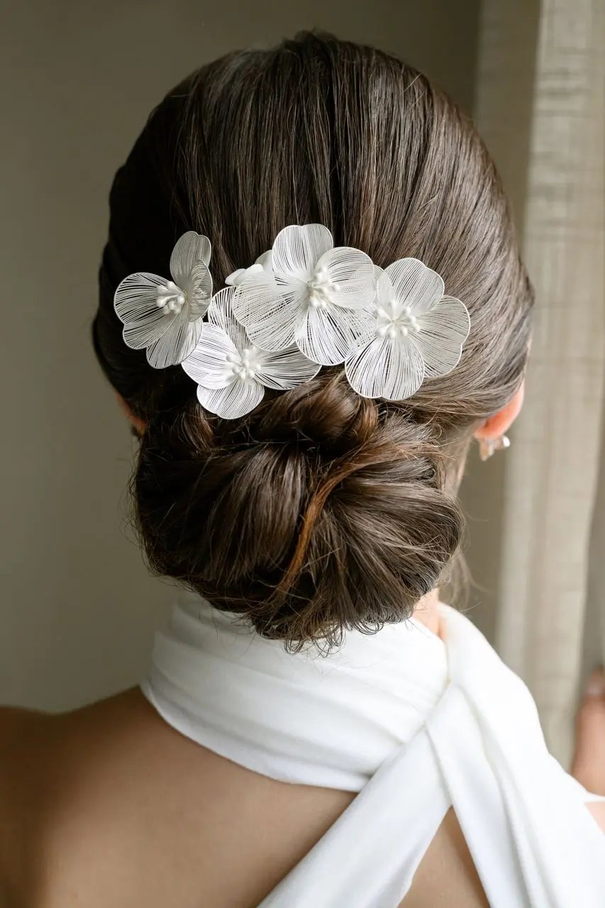 PEIGNE À CHEVEUX MARIAGE HC0416S – FLEURS EN RELIEF ET PERLES IVOIRE G.Westerleigh