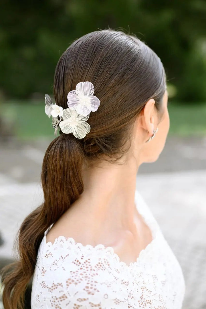 PEIGNE À CHEVEUX MARIAGE HC0416S – FLEURS EN RELIEF ET PERLES IVOIRE G.Westerleigh