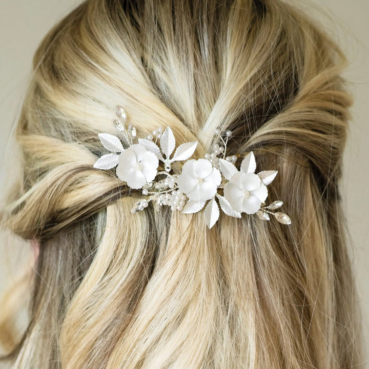 PINCE À CHEVEUX FLORALE GARDENIA Ivory and co