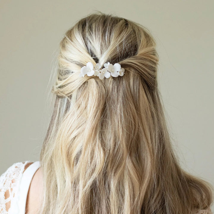 PINCE À CHEVEUX MARIAGE EN CÉRAMIQUE FLEUR DE SUREAU Ivory and co