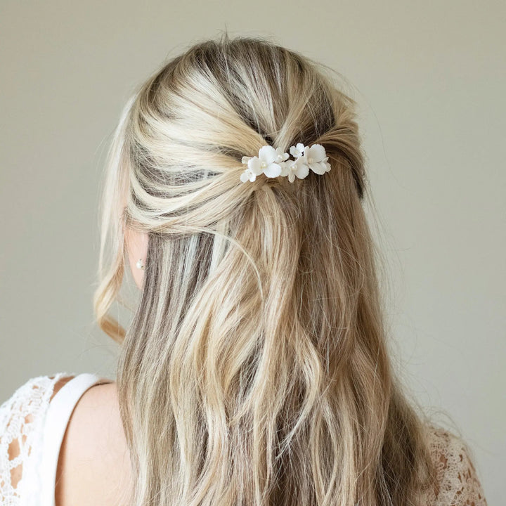 PINCE À CHEVEUX MARIAGE EN CÉRAMIQUE FLEUR DE SUREAU Ivory and co