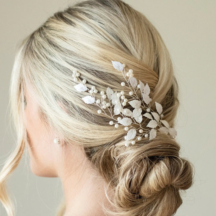 PINCE À CHEVEUX MARIAGE SUMMER BREEZE EN FEUILLES ET PERLES Ivory and co