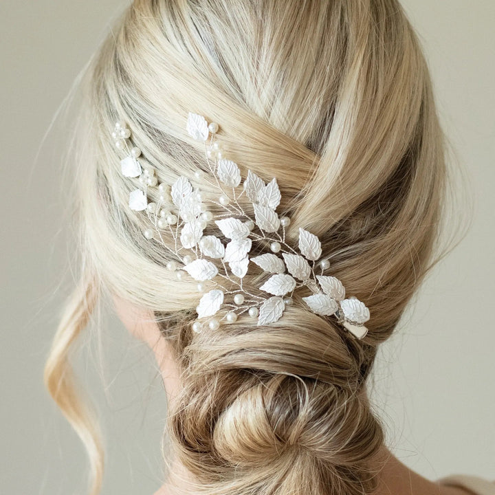 PINCE À CHEVEUX MARIAGE SUMMER BREEZE EN FEUILLES ET PERLES Ivory and co