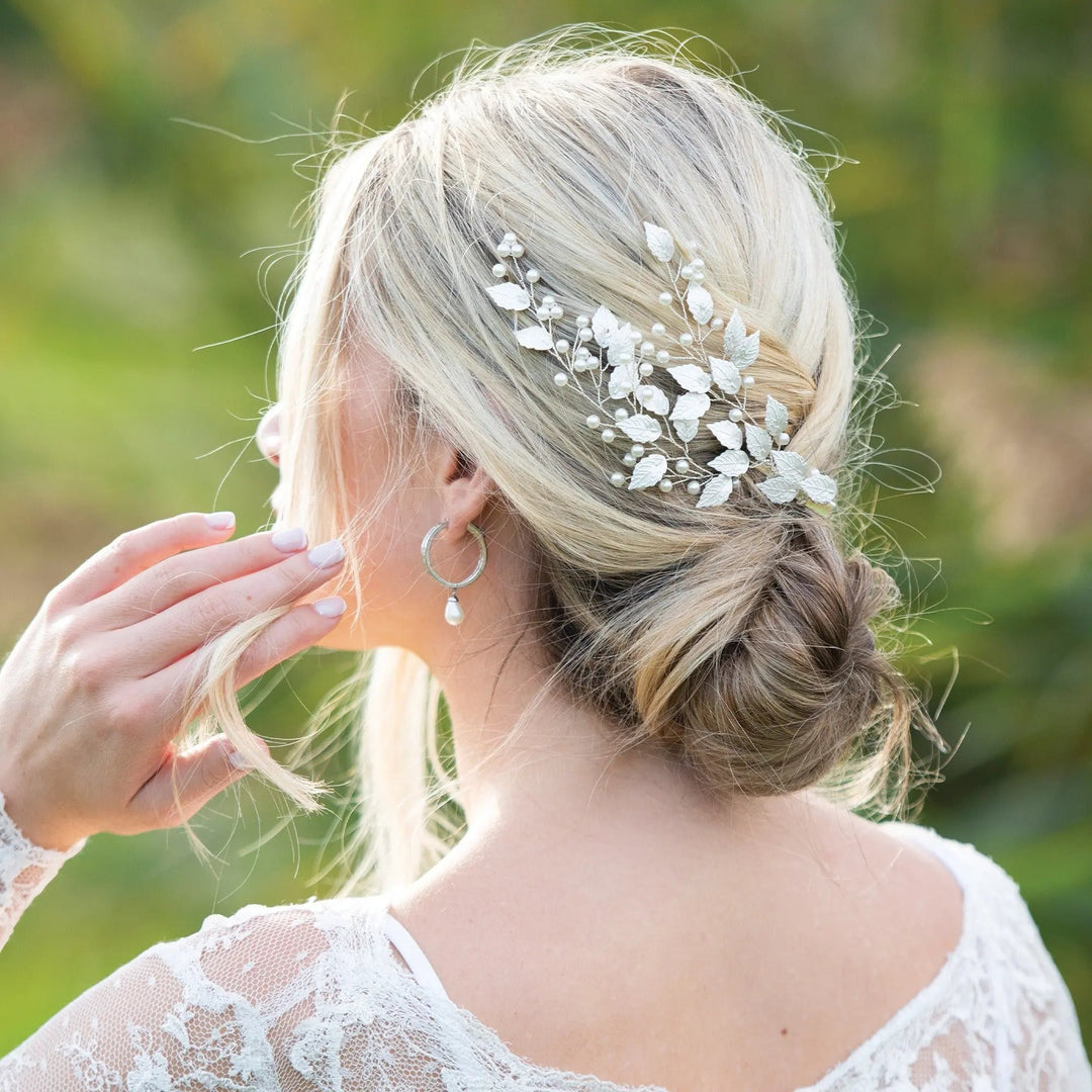 PINCE À CHEVEUX MARIAGE SUMMER BREEZE EN FEUILLES ET PERLES Ivory and co