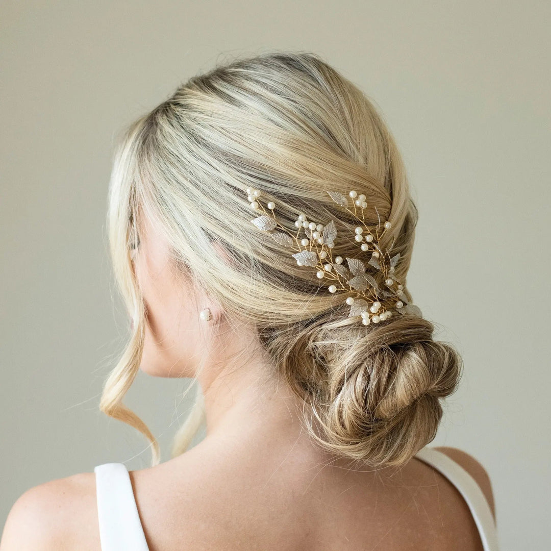 PINCE À CHEVEUX MARIAGE SUMMER BREEZE EN FEUILLES ET PERLES Ivory and co