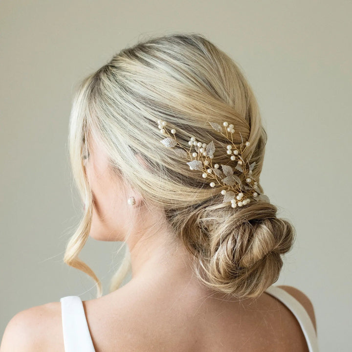 PINCE À CHEVEUX MARIAGE SUMMER BREEZE EN FEUILLES ET PERLES Ivory and co