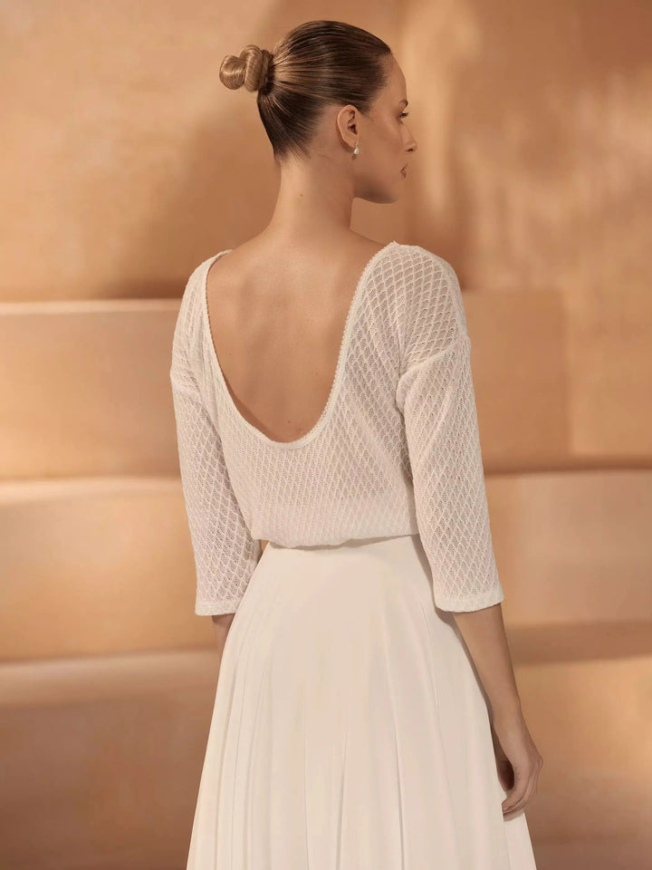 PULL EN MAILLE MARIAGE MANCHES 3/4- E435 Bianco Evento