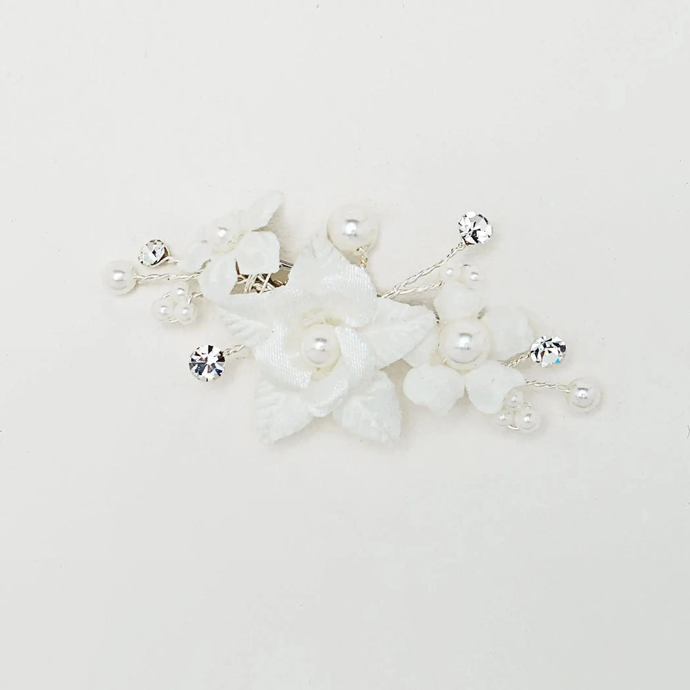 remonte-traîne fleuri avec perles et cristaux blanc ivoire pour robe de mariée