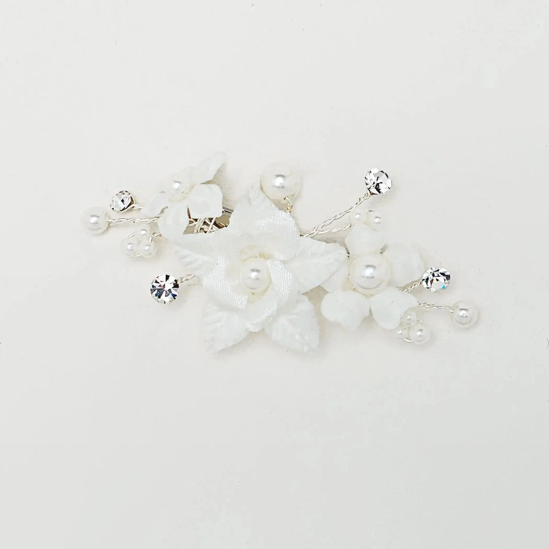 remonte-traîne fleuri avec perles et cristaux blanc ivoire pour robe de mariée