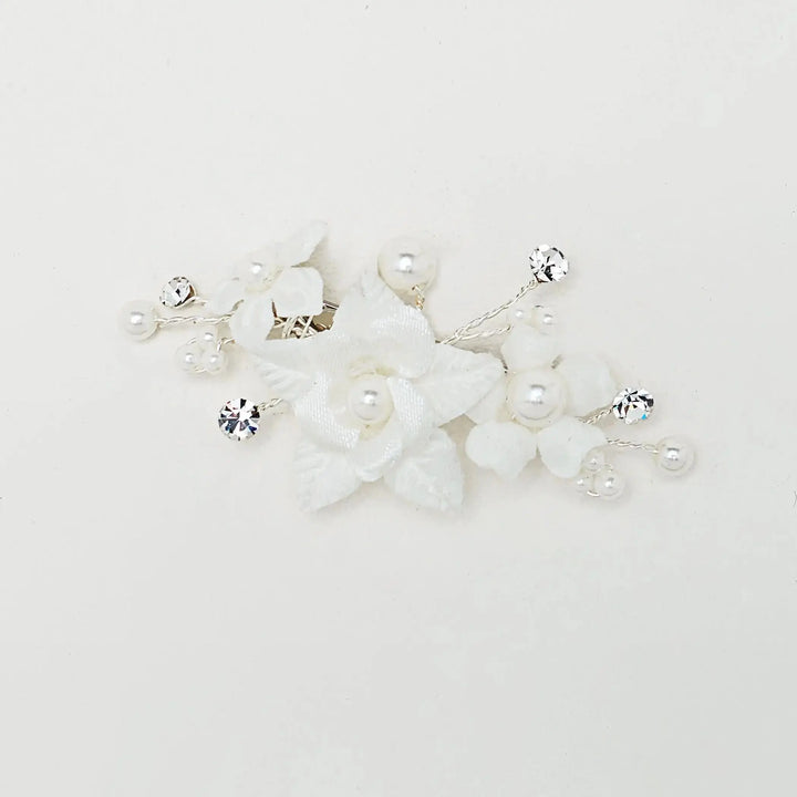 remonte-traîne fleuri avec perles et cristaux blanc ivoire pour robe de mariée