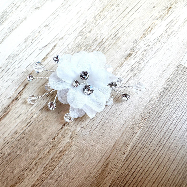 REMONTE-TRAÎNE FLEURI À CRISTAUX ET PERLES DE VERRE Y079 Bianco Evento