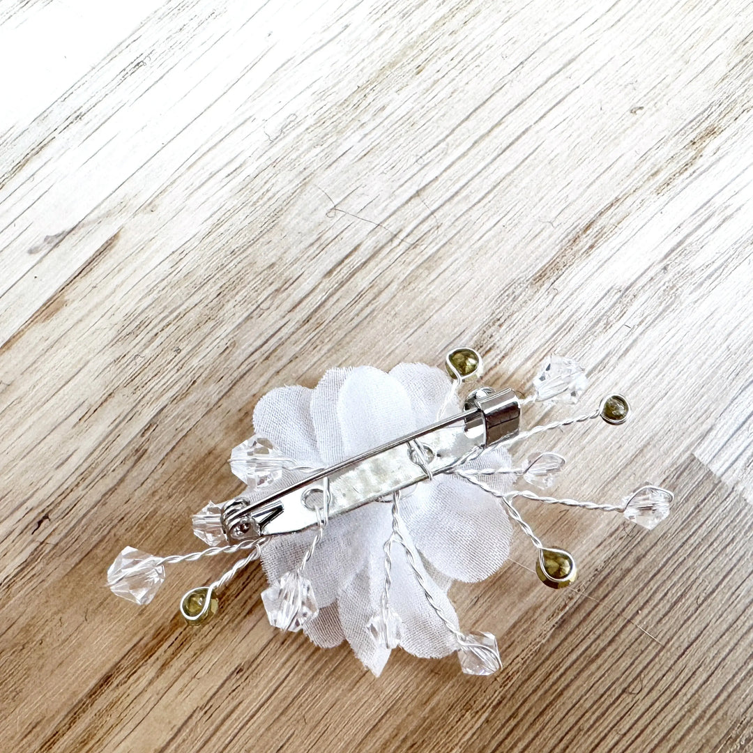 REMONTE-TRAÎNE FLEURI À CRISTAUX ET PERLES DE VERRE Y079 Bianco Evento