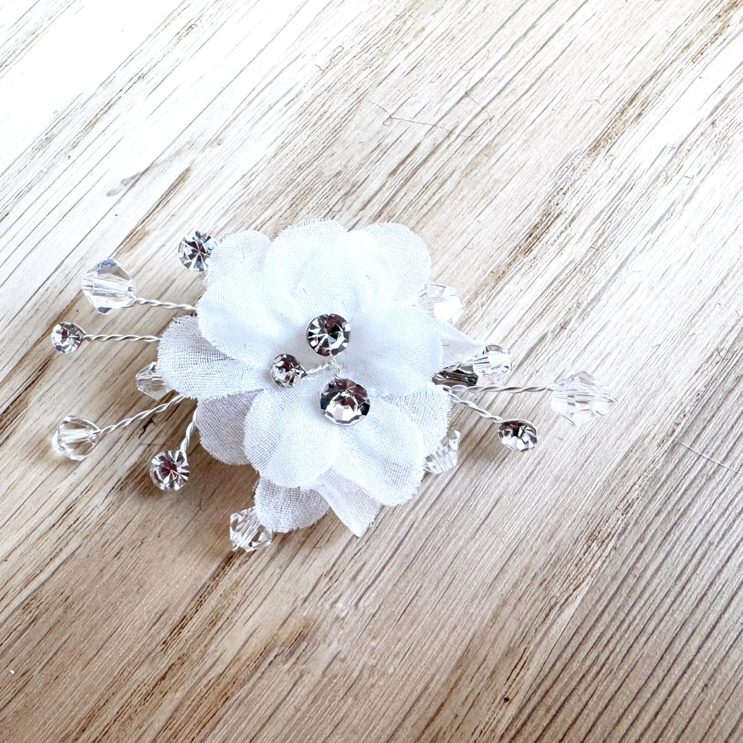 REMONTE-TRAÎNE FLEURI À CRISTAUX ET PERLES DE VERRE Y079 Bianco Evento