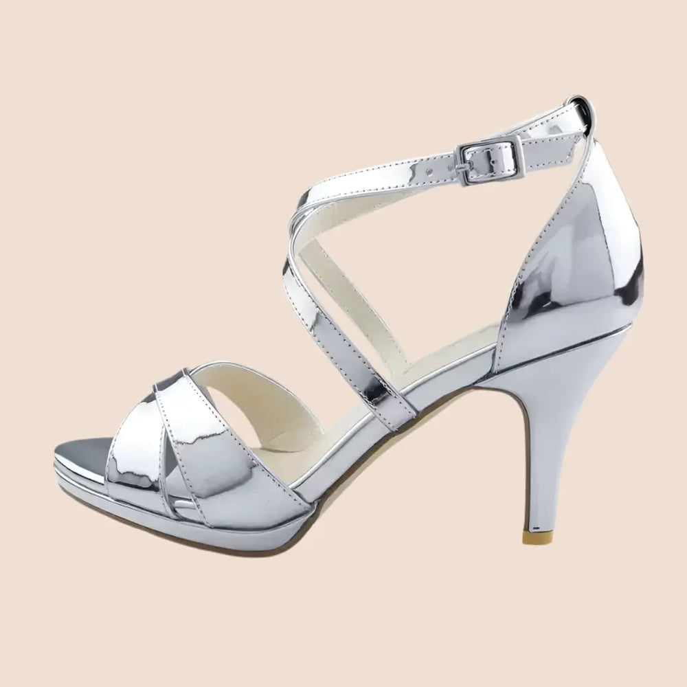 SANDALES CUIR MIROIR ARGENT FALAISE white lady