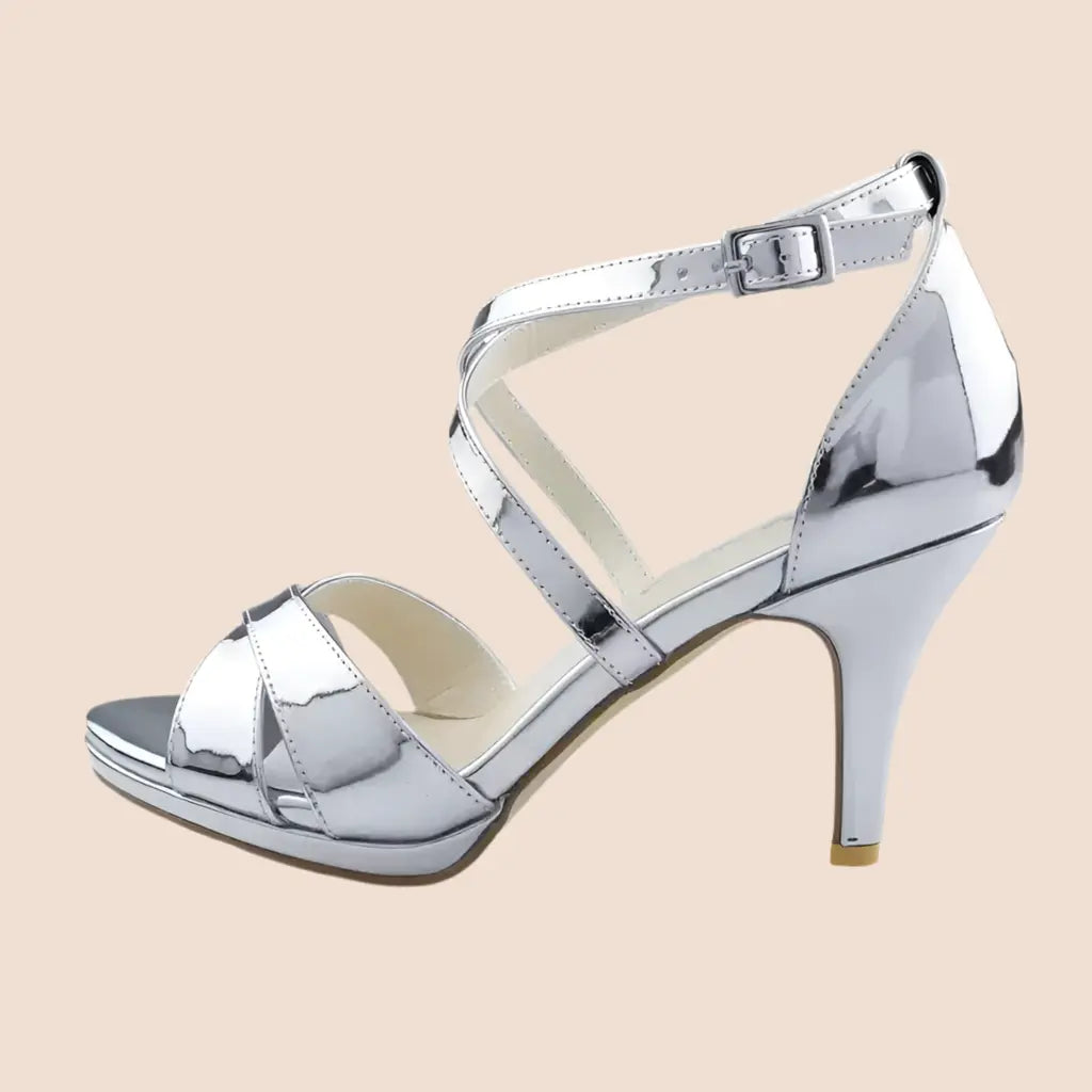 SANDALES CUIR MIROIR ARGENT FALAISE white lady