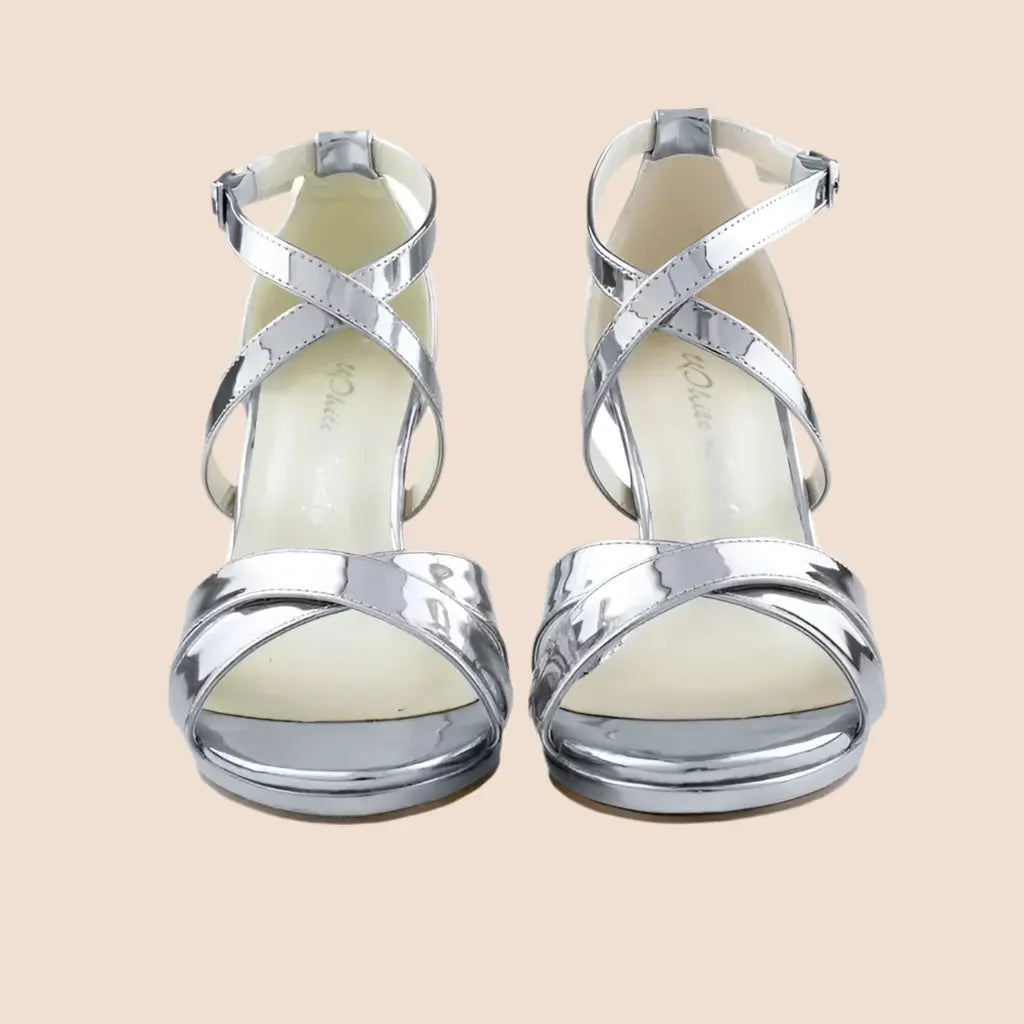 SANDALES CUIR MIROIR ARGENT FALAISE white lady