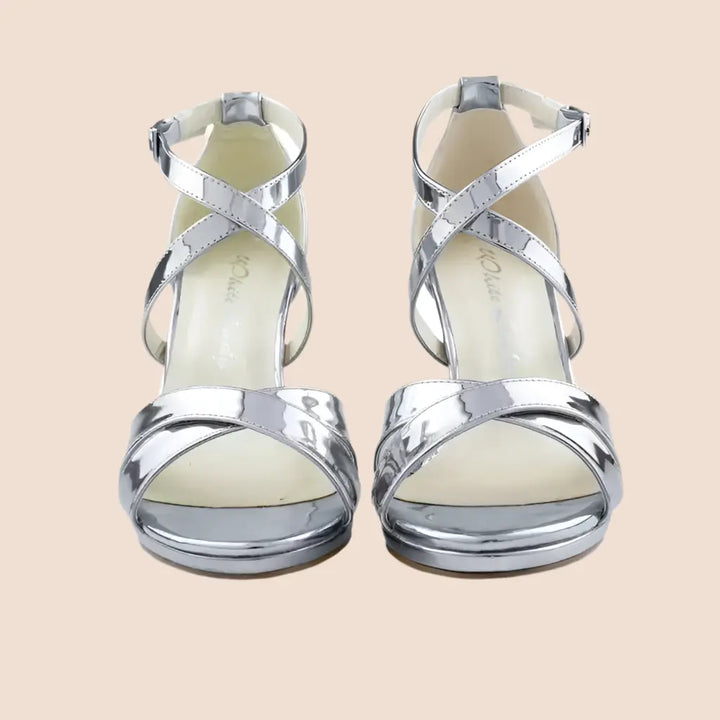 SANDALES CUIR MIROIR ARGENT FALAISE white lady