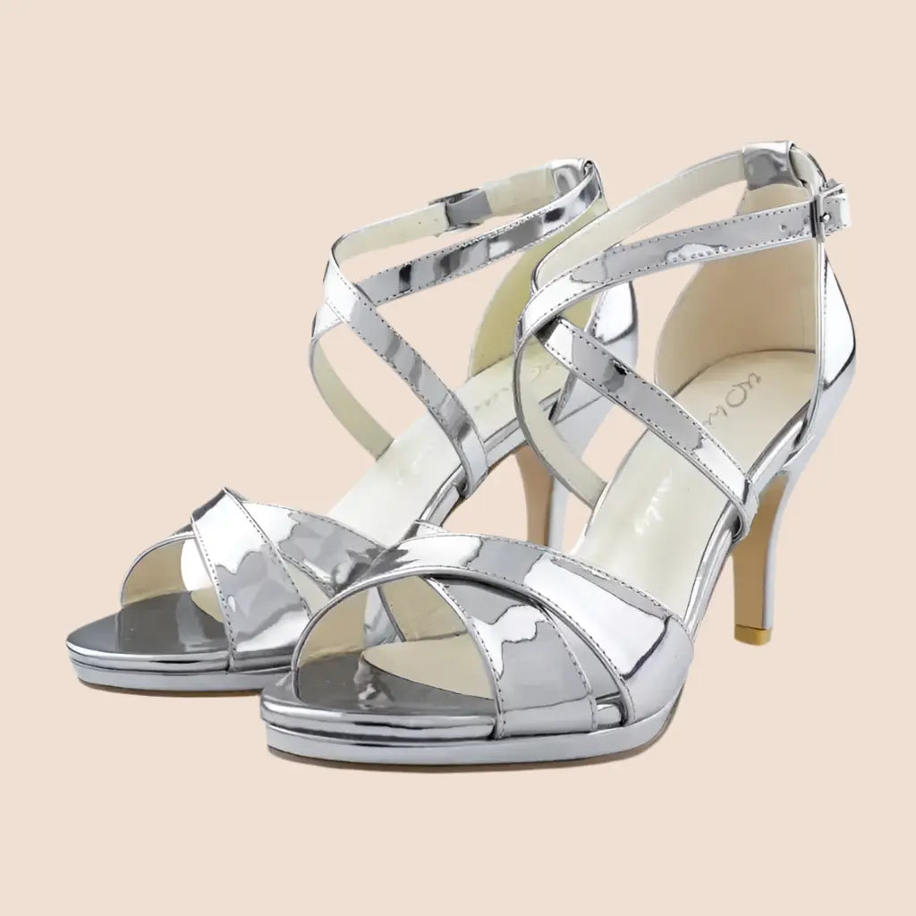 SANDALES CUIR MIROIR ARGENT FALAISE white lady