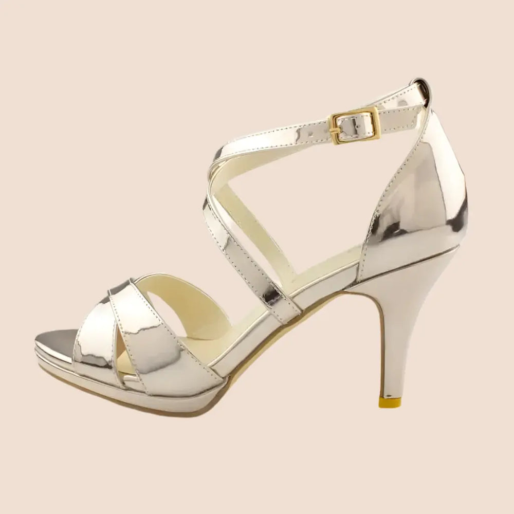SANDALES CUIR MIROIR DORÉE FALAISE white lady