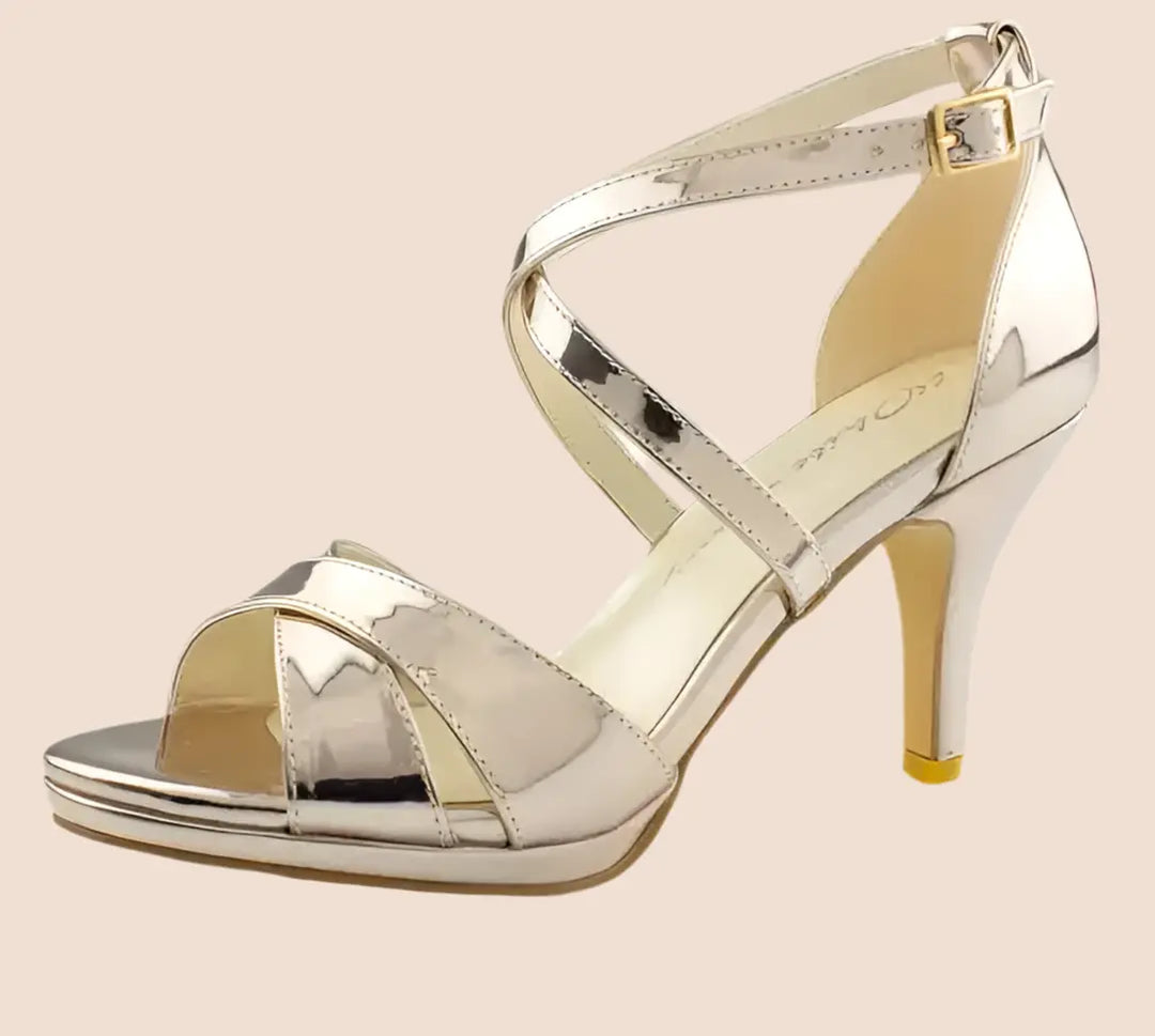 SANDALES CUIR MIROIR DORÉE FALAISE white lady