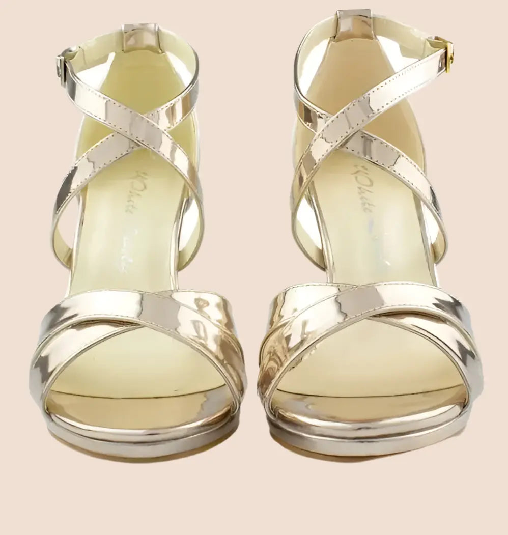 SANDALES CUIR MIROIR DORÉE FALAISE white lady