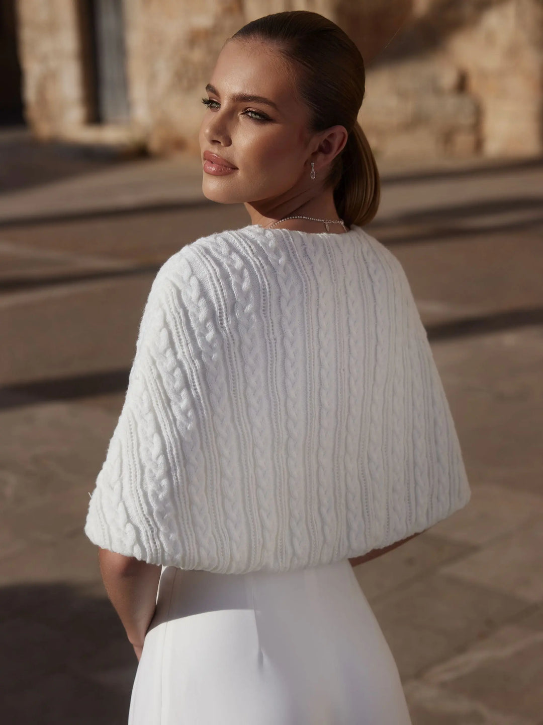 TOP DE MARIÉE ESPRIT CACHE COEUR EN EN MAILLE TRICOTÉE E478 Bianco Evento