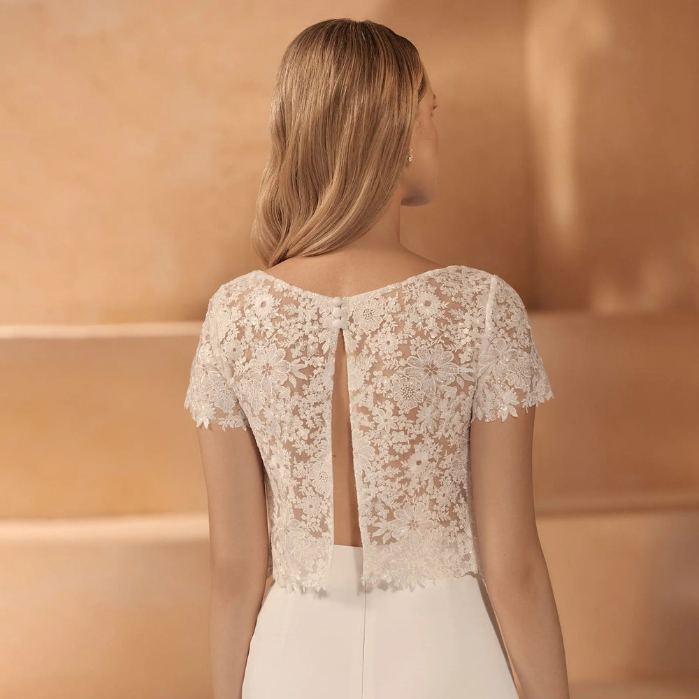 TOP DE MARIÉE EN DENTELLE BRODÉE DE SEQUINS E421 Bianco Evento