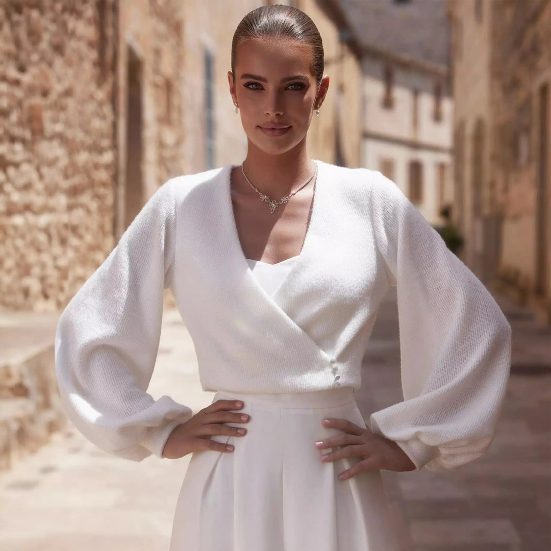 TOP MARIÉE EFFET CACHEMIRE MANCHES BOUFFANTES E476 Novias