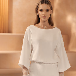 Top de mariée E417 – crêpe stretch, manches 3/4