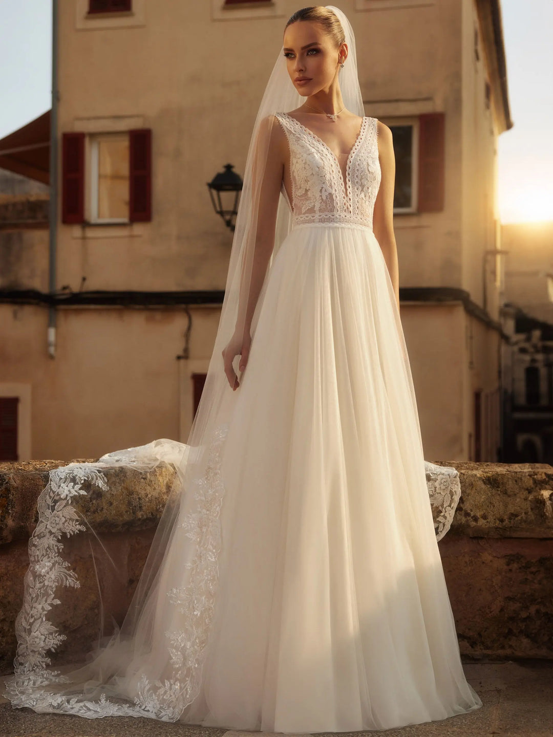 VOILE DE MARIÉE 250 CM  – TULLE SOUPLE ET DENTELLE BRODÉE DE SEQUINS  S473 Bianco Evento