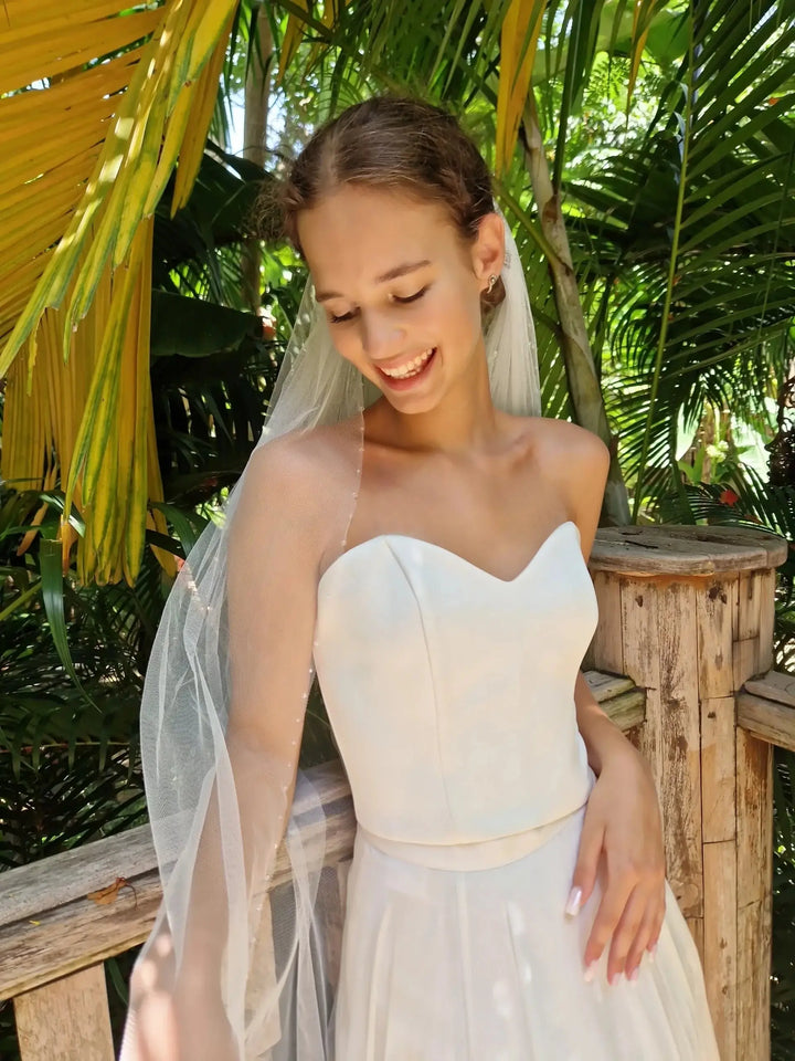 VOILE DE MARIÉE BORDURE PERLES CRISTAUX PRECIOSA - MECENAS WD112 Novias