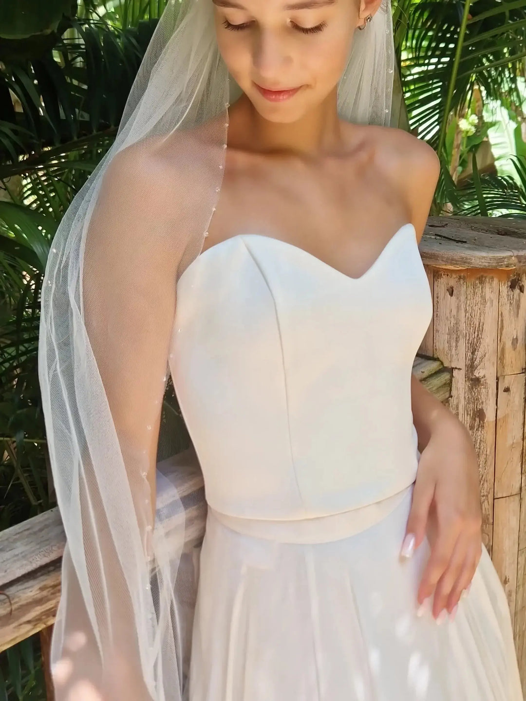 VOILE DE MARIÉE BORDURE PERLES CRISTAUX PRECIOSA - MECENAS WD112 Novias