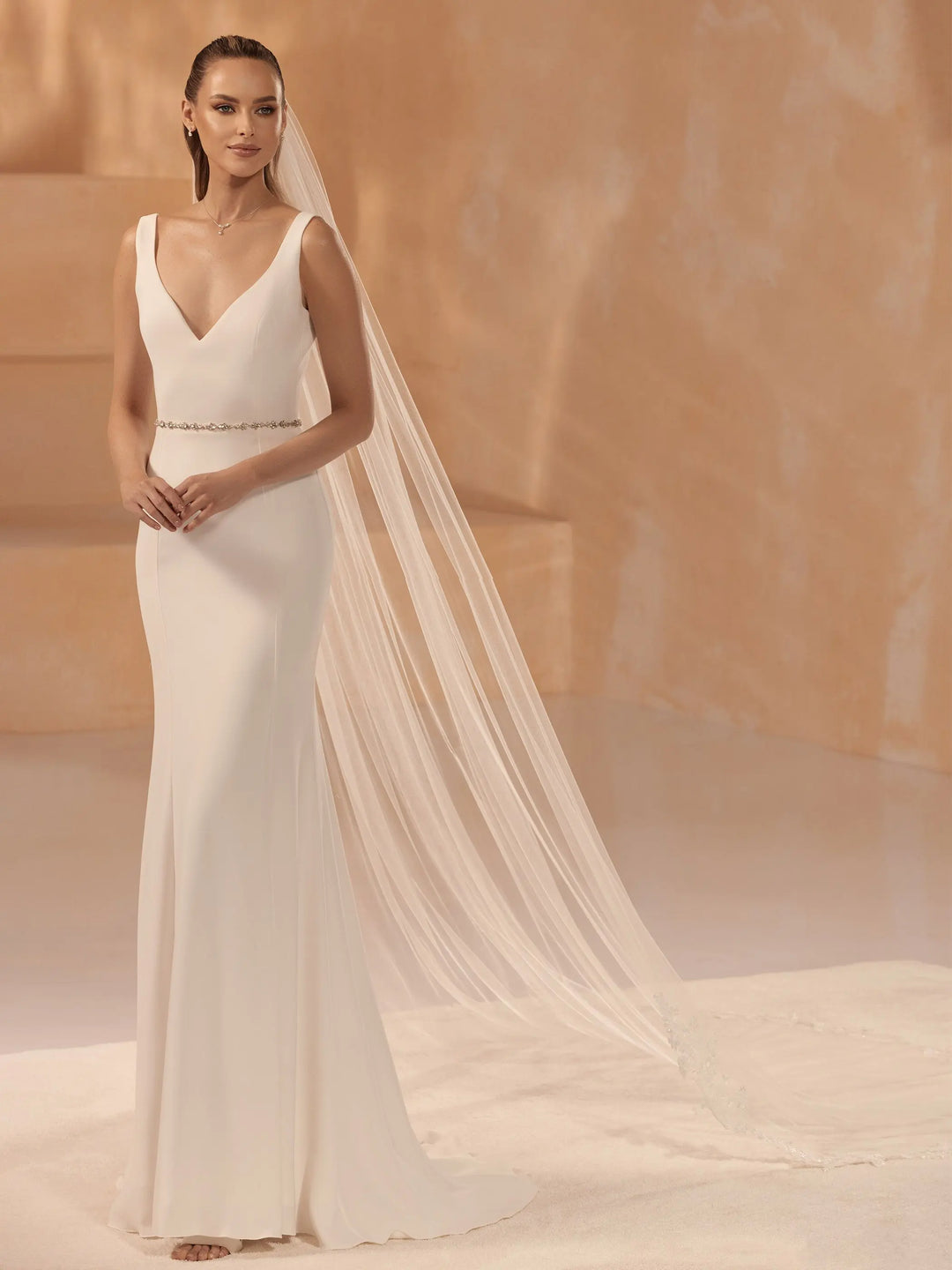 VOILE DE MARIÉE CATHÉDRALE S456 – TULLE DOUX AVEC DENTELLE ET SEQUINS BRODÉS Bianco Evento
