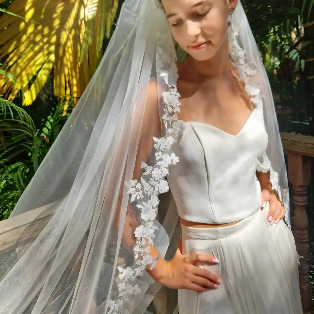 VOILE DE MARIÉE DENTELLE DE COTON FLORALE ET 3D - MURCIE WD109 Novias