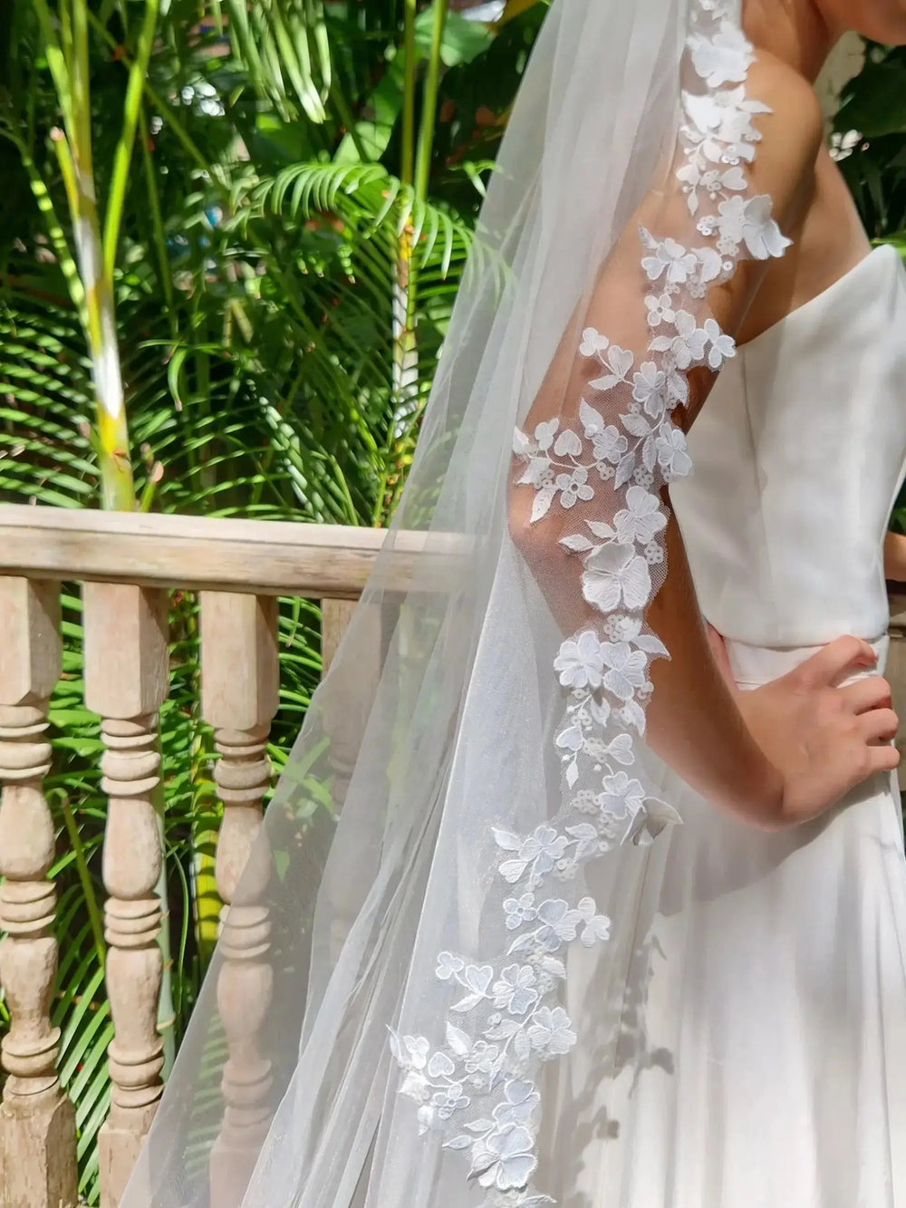 VOILE DE MARIÉE DENTELLE DE COTON FLORALE ET 3D - MURCIE WD109 Novias