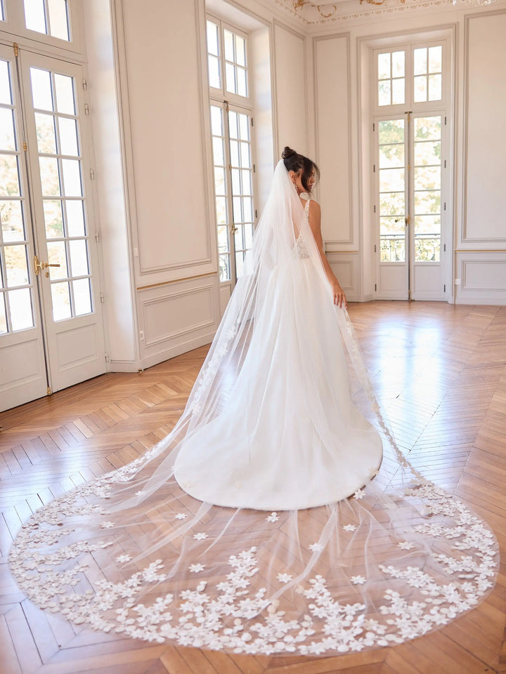 VOILE DE MARIÉE EN DENTELLE FLEURS 350 CM S550 Bianco Evento