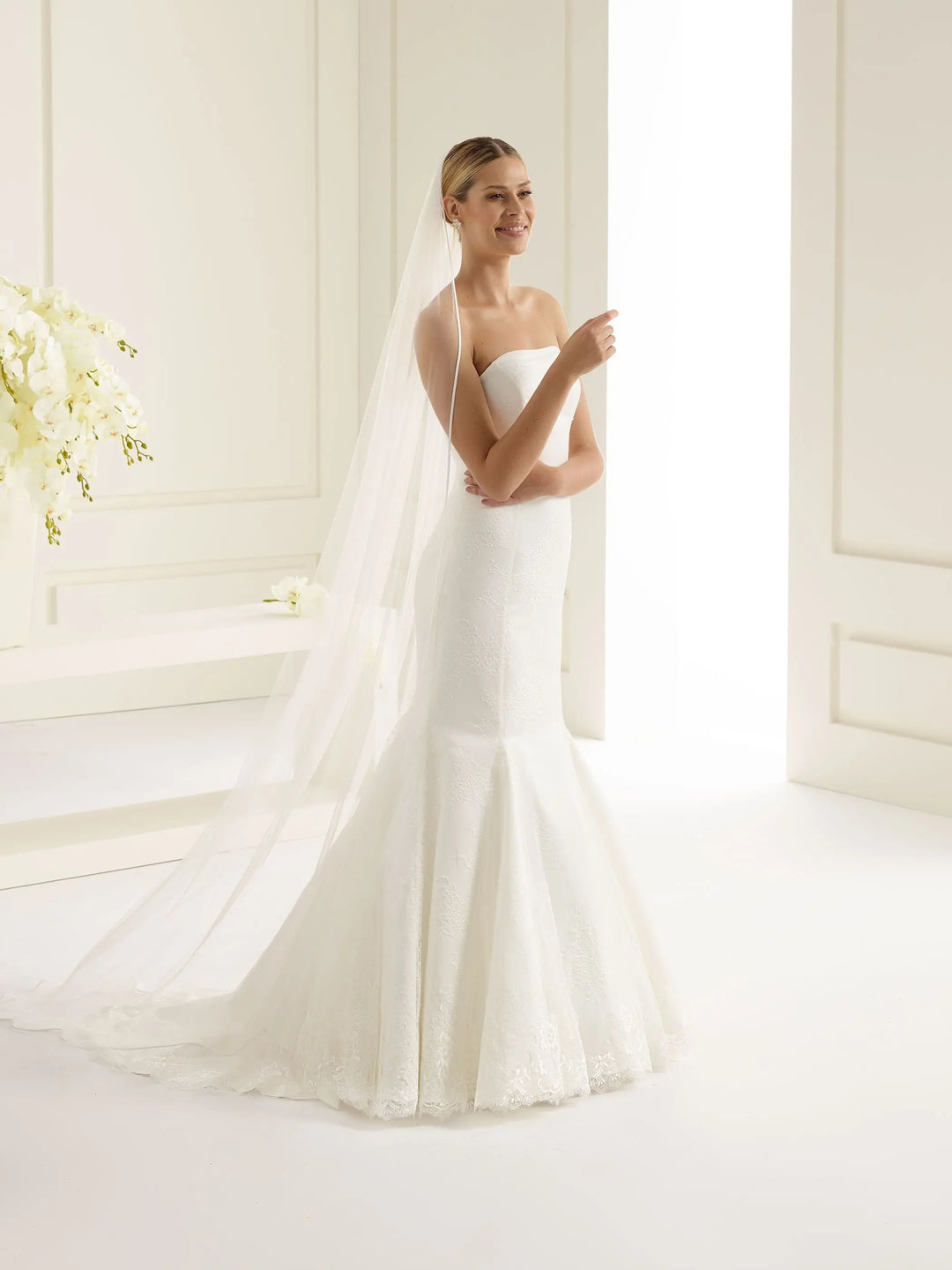 VOILE DE MARIÉE LONG SIMPLE BIAIS DE SATIN LONGUEUR 220 CM S209 Bianco Evento