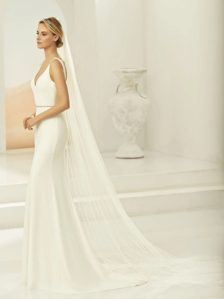 VOILE DE MARIÉE LONG SIMPLE TULLE SOUPLE AVEC FINITION SATIN S389 250 CM Bianco Evento