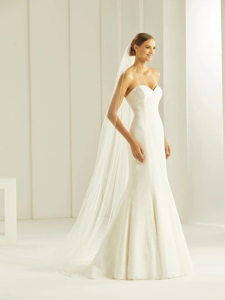 VOILE DE MARIÉE S305 – TULLE SOUPLE AVEC BORDURE EN PERLES DE VERRE (300 CM) Bianco Evento