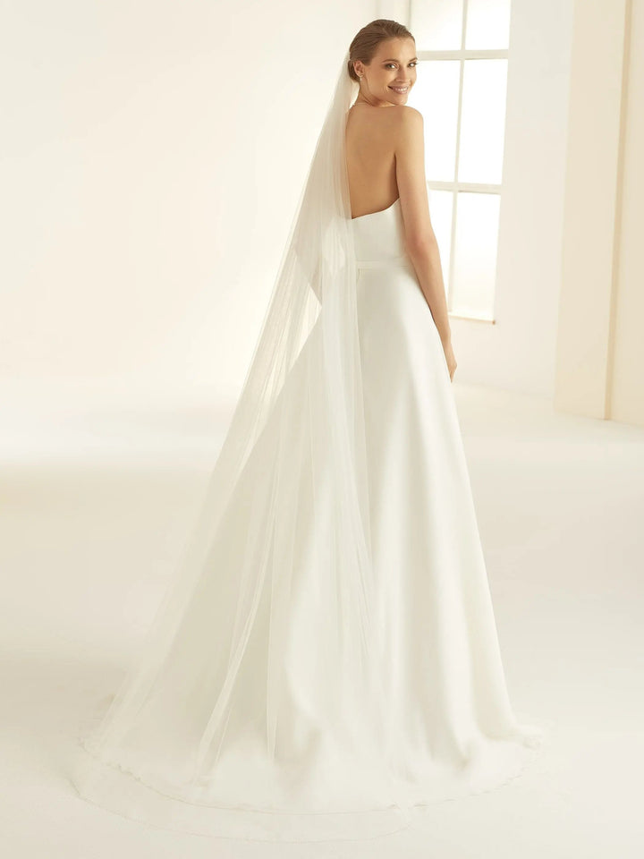 VOILE DE MARIÉE S346 – TULLE SOUPLE AVEC BORDURE EN PERLES FINES (220 CM) Bianco Evento