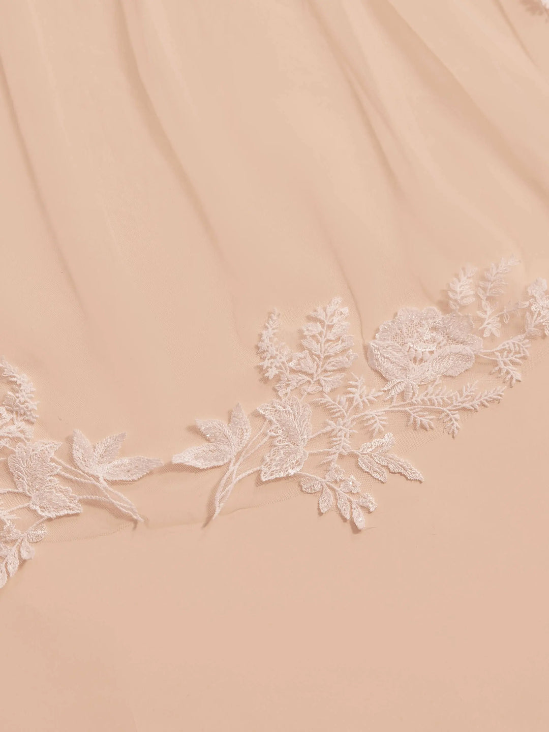 VOILE DE MARIÉE S416 EN TULLE IVOIRE 300 CM AVEC DENTELLE PERLÉE Bianco Evento