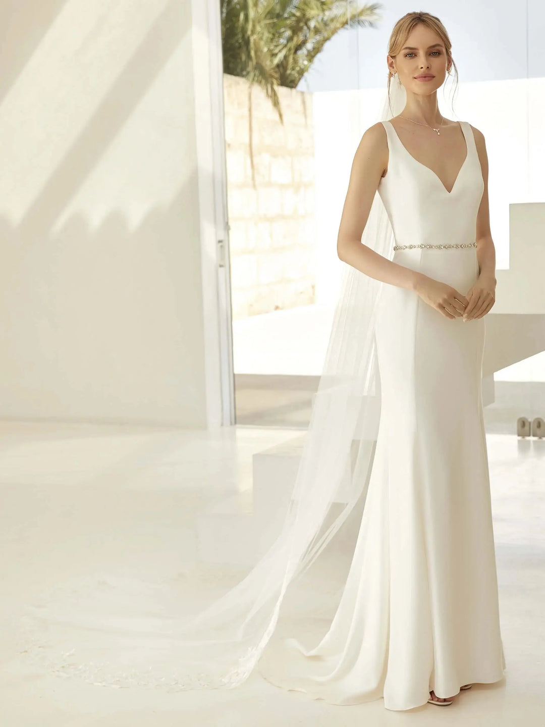 VOILE DE MARIÉE LONG 300 CM EN TULLE DIAMOND AVEC DENTELLE PERLÉE - S426 Bianco Evento